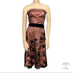 Corey Lynn Calter Pink Black Strapless Illusion Dress Size 4 Floral Lace